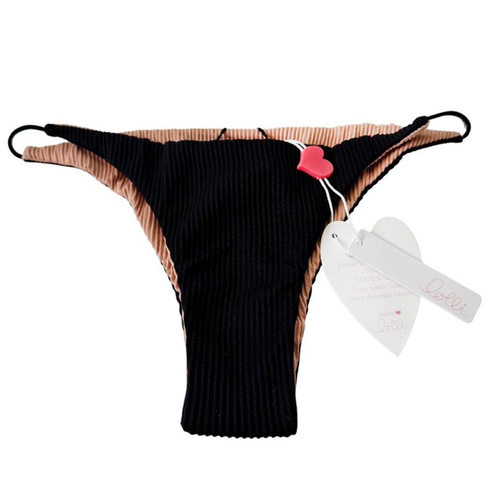 LOLLI SOF SWIM BIKINI BOTTOM BLACK REVERSIBLE BEACH SURFER RESORT NWT M